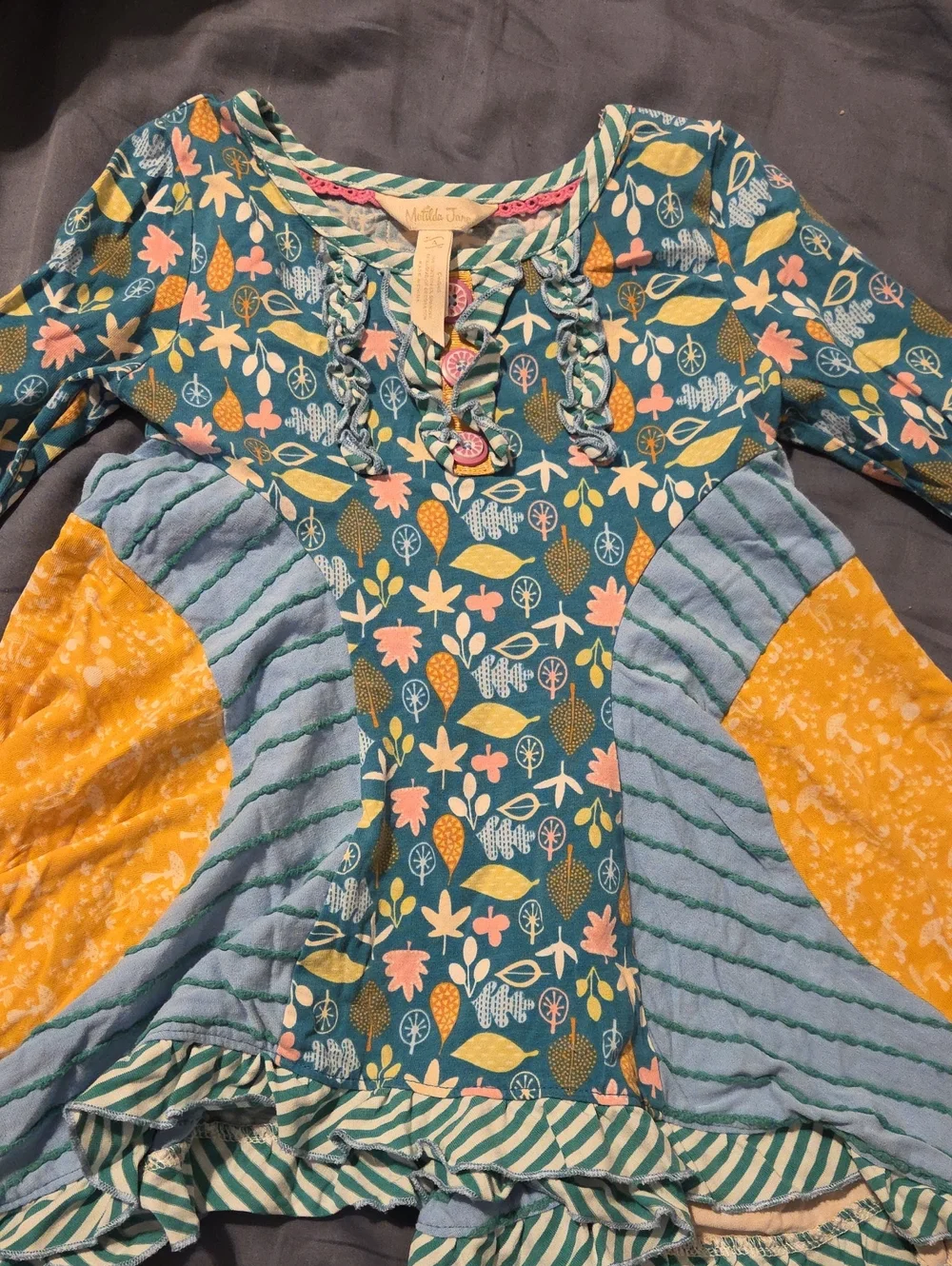 Matilda Jane Girls' Teal Floral Swing Top and Mustard Leggings Set